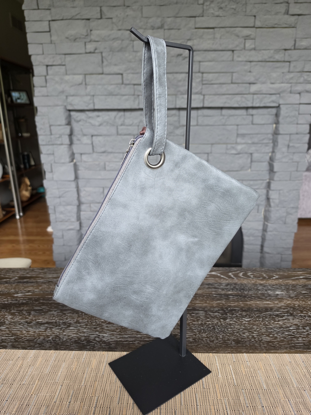 Women's Minimalist Gray Wristlet Clutch
